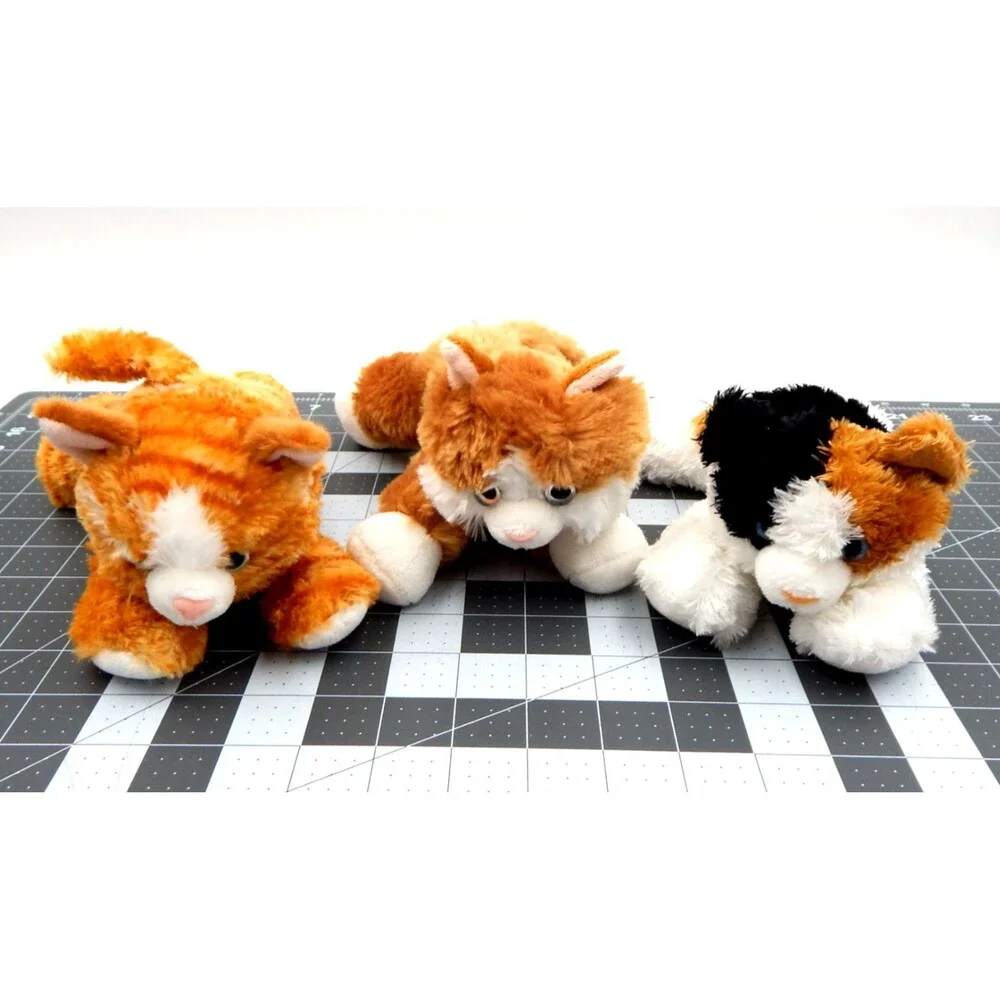 Aurora Plush Cats Floppy Tabby Tiger Calico Stuffed Animal 8 In Lot of 3 Beanie